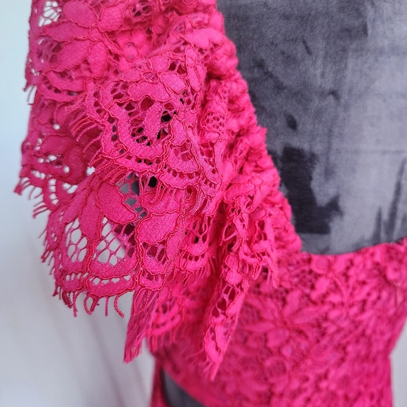 Express Lace Side Cutout Ruffle Dress  Gorgeous Hot Pink Women's Off Shoulders S - Picture 11 of 16